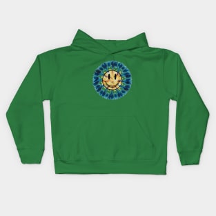 "90s Psychedelic Smiley: Peace & Love"- Retro Cute Hipster Blues Kids Hoodie